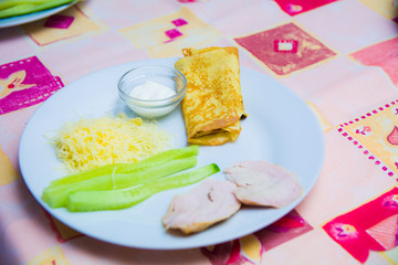on a plate pancakes stuffing ingredients cook