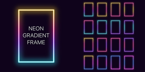 Neon gradient vertical rectangle Frame with copy space. Templates set of Neon gradient rectangular Border © Дмитрий Майер