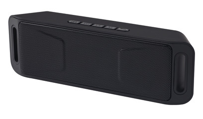 Obraz premium Black portable bluetooth speaker. Isolated on white background.