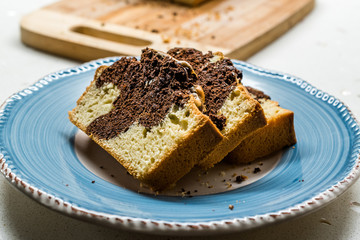 Marble Cake Slices in Plate. Ready to Eat.