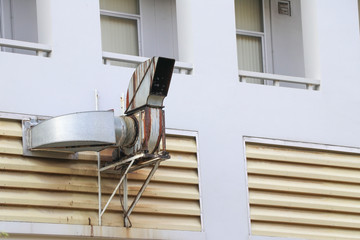 Ventilation fans for sucking smoke outside the building. Vent hood installed outside the building.