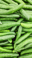 Green cucumbers in a supermarket