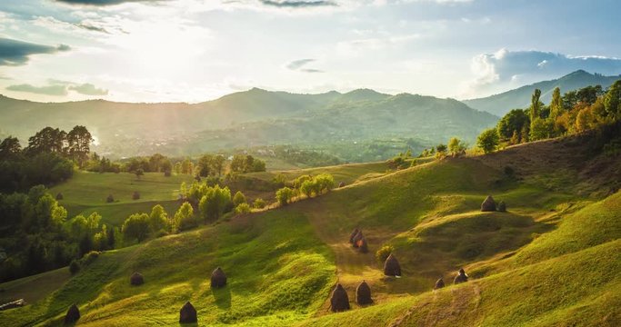 Beautiful sunset light over mountain landscape timelapse