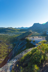 Very beautiful mountain landscape. A panoramic view from the mountain pass in Siberia