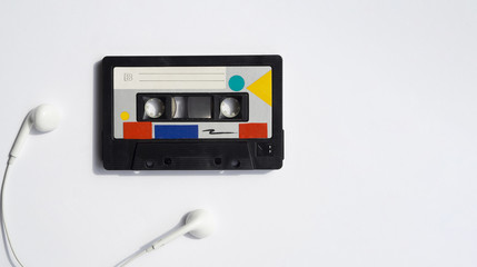 Colorful tape with earphones and copy-space