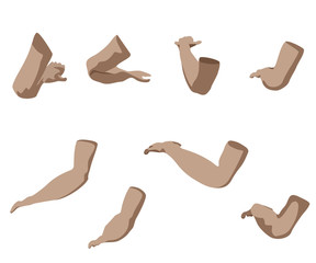 Human elbow angular part of arm in various positions back view isolated on white vector illustration