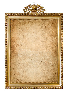 Golden picture frame grunge canvas white background