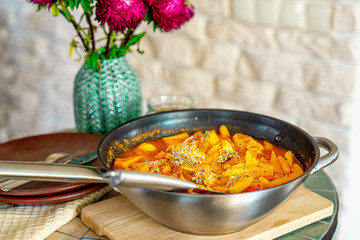 Homemade Stew with Chicken and Sweet Potato in Sour-Sweet Sauce