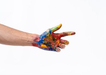 Man hand in colorful on white background