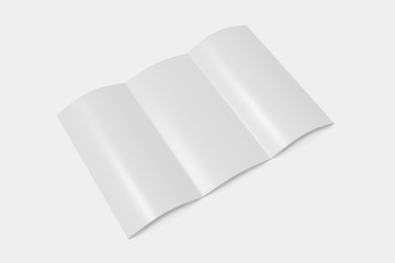 Tri fold booklet mockup open on a white background. 3D rendering