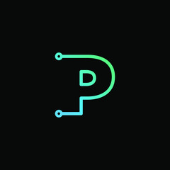 Letter P logotype monoline Technology, digital, electronics, chip, connection concept. Modern Logo Technology for Business. Logotypes of Digital combining with circuit . - vector