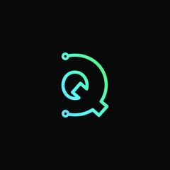 Letter Q logotype monoline Technology, digital, electronics, chip, connection concept. Modern Logo Technology for Business. Logotypes of Digital combining with circuit . - vector