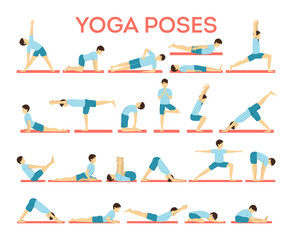 Set of yoga asana for men and women