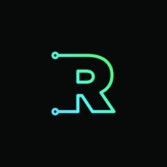 Letter R logotype monoline Technology, digital, electronics, chip, connection concept. Modern Logo Technology for Business. Logotypes of Digital combining with circuit . - vector