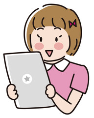 タブレットと女の子