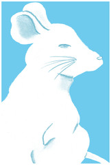 年賀状_ネズミ横顔_青_文字なし