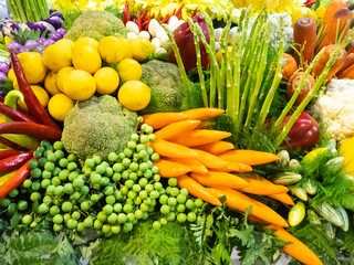 Raw vegetables and fruits background