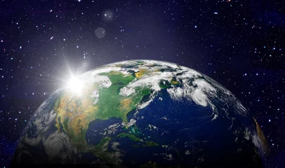 Foto op Plexiglas Volle maan en bomen Aarde in de ruimte. Elementen van deze afbeelding geleverd door NASA
