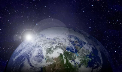 Stickers pour porte Pleine Lune arbre Terre dans l& 39 espace extra-atmosphérique. Éléments de cette image fournis par la NASA