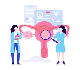 Reproductive system exam and treatment. Vector illustration