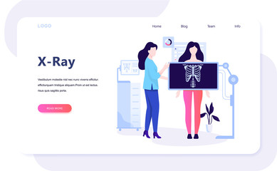 Woman standing behind the x-ray and make examination