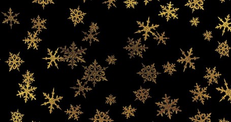 Golden snowflakes on black background. New year wallpaper. 3d render