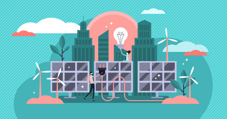 Solar energy vector illustration. Tiny alternative energy persons concept. © VectorMine