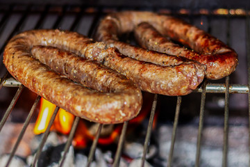 Boerewors (south african traditional food) Braai, on open flame BBQ