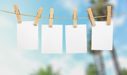 Clothesline background blank card clothespin concept empty