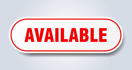 available sign. available rounded red sticker. available