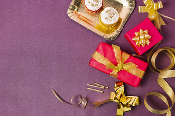 Top view cute birthday arrangement with copy space