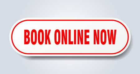 book online now sign. book online now rounded red sticker. book online now
