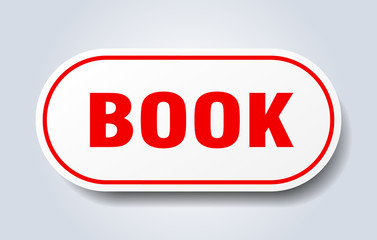 book sign. book rounded red sticker. book