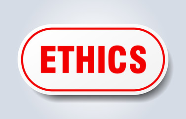 ethics sign. ethics rounded red sticker. ethics