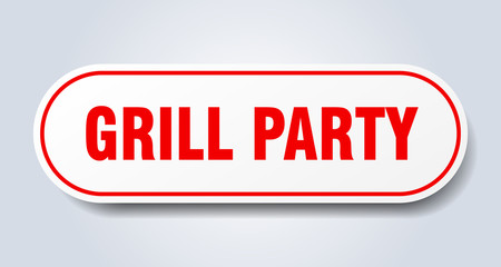 grill party sign. grill party rounded red sticker. grill party
