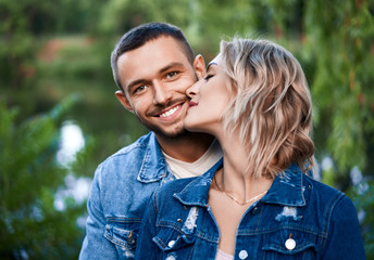 Fototapeta premium Romantic young couple relax on nature