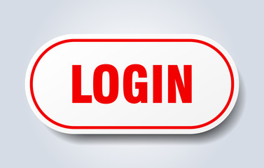 login sign. login rounded red sticker. login