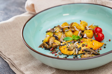 french cuisine grilled salmon and potatoes