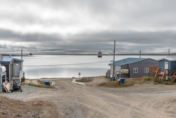 Fototapeta na wymiar Overview of Cambridge Bay Harbor on the Arctic Ocean