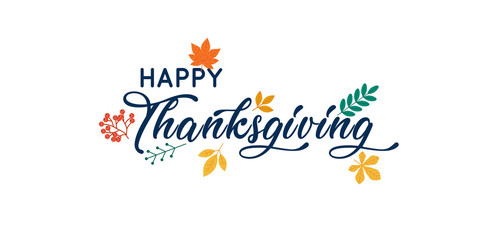 Hand drawn Happy Thanksgiving typography poster.