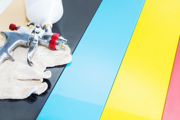 Details of furniture, painting parts with multi-colored paint.