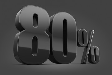 Black percent on a gray background. Black Friday. 3d rendering illustration for advertising. Eighty.