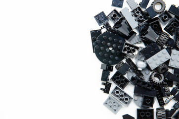 Black Educational Toys Bricks Blocks Top View isolated on White Background