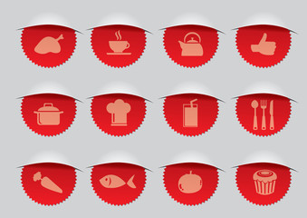 Red Seal with F&B Icons Vector Illustration