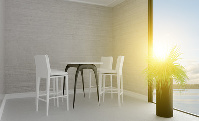 Meeting room in shades of gray. Open space. Great office. Sunset.