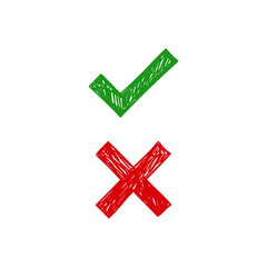 Obraz premium Checkmark doodles. Green tick and red x. Hand drawn check marks.
