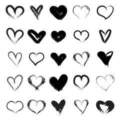 Vector hearts set. Hand drawn. Set of heart icons, hand drawn icons and illustrations for valentines and weddings isolated on white background. Vector illustration for your graphic design.