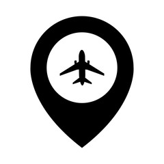 Airplane travel concept with pins for maps, GPS points. Location marker logo. Concept or theme of starting point of flight. Location travel symbol