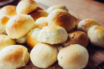Buttermilk Dinner Buns on the wooden table.