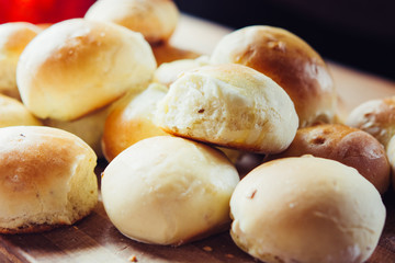 Buttermilk Dinner Buns on the wooden table.